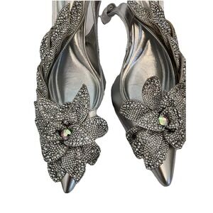 NEW AZALEA WANG Shoes Silver Floral Heels Shoes 11 crystals prom formal party